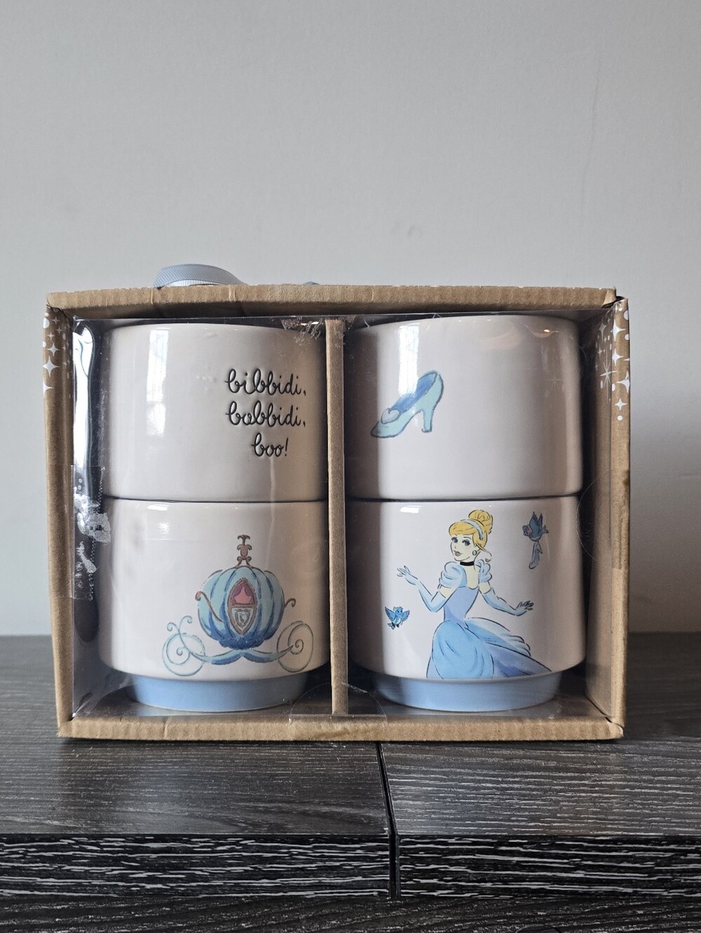 NWT Rae Dunn Boxed Set Of 4 Cermaic Disney Cinderella Stacking Ramekins